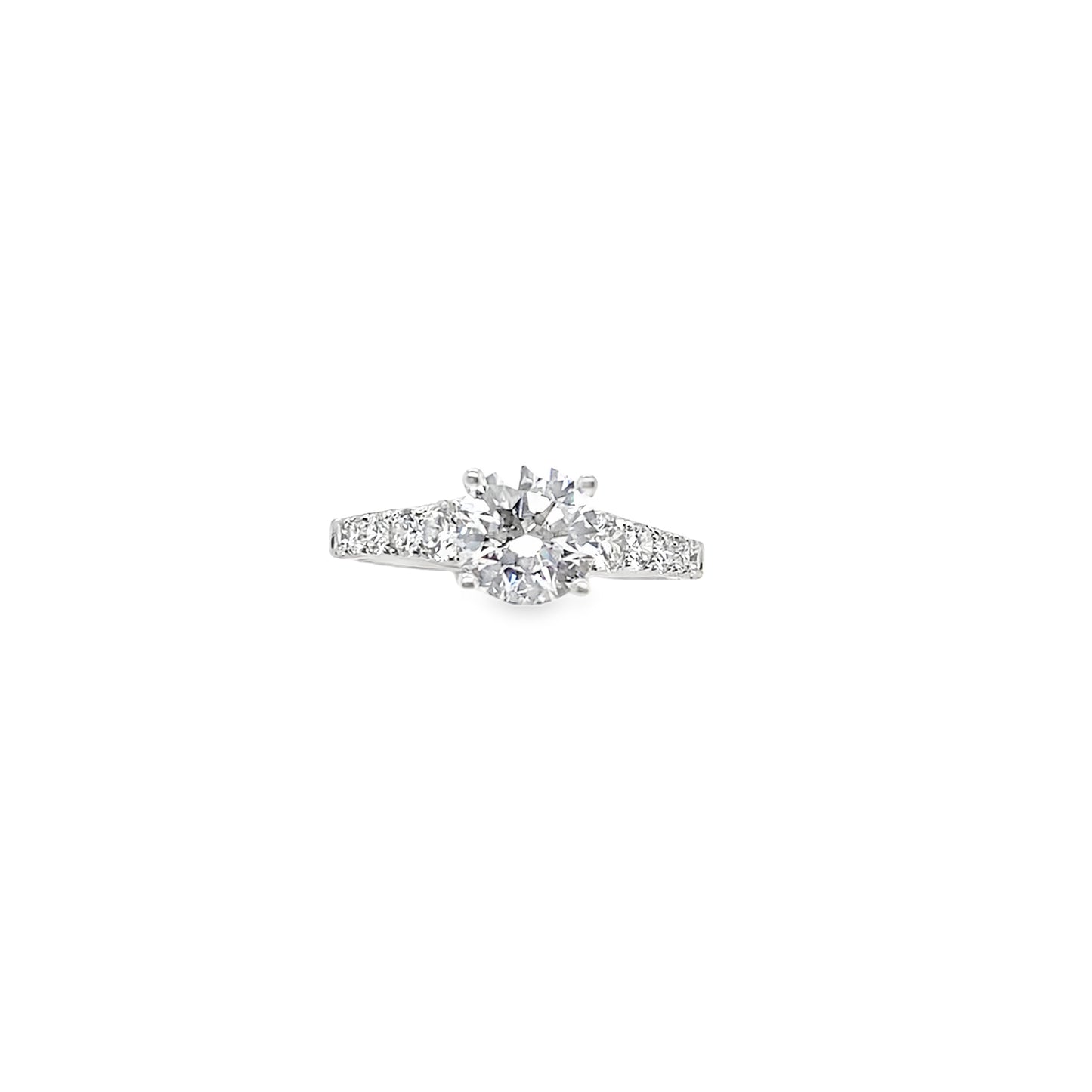 Platinum Solitaire Round Brilliant Cultured Diamond Ring With Stone Set Shoulders 2.16ct