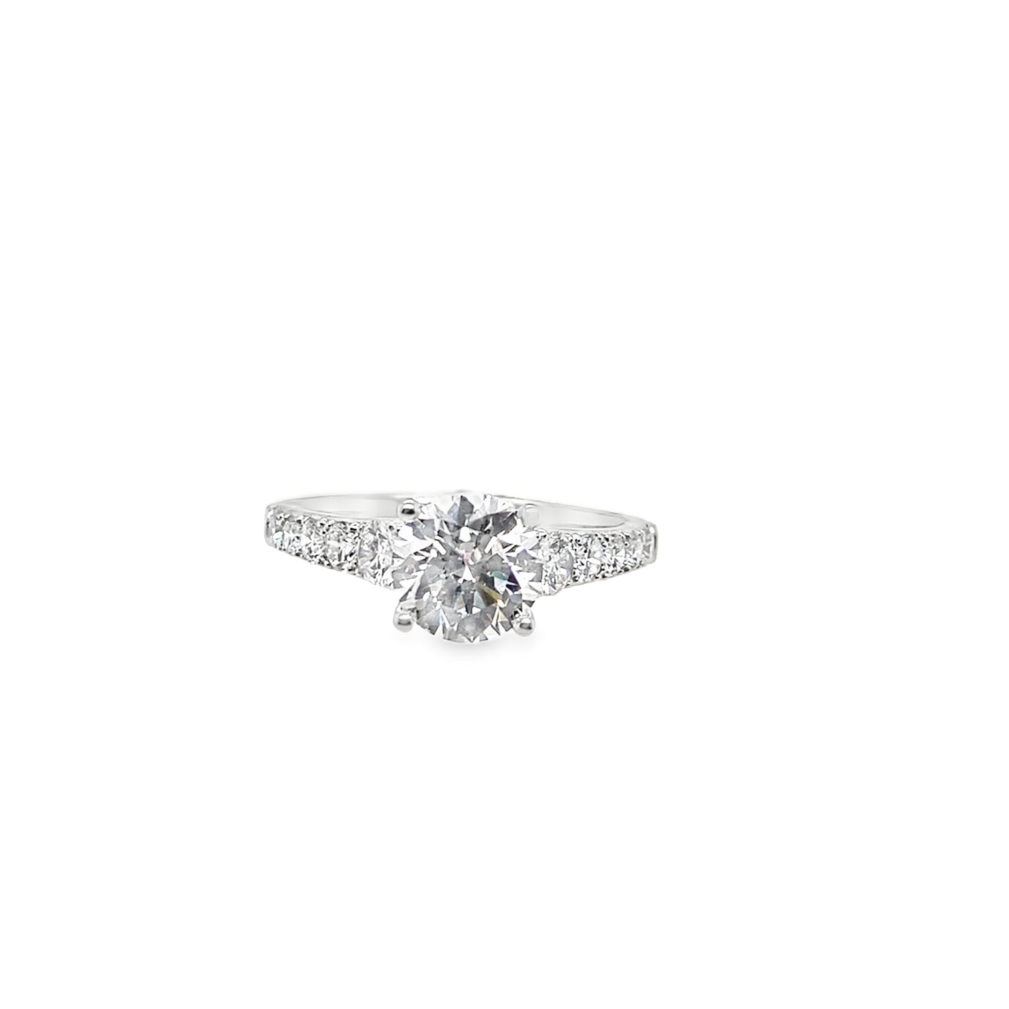 Platinum Solitaire Round Brilliant Cultured Diamond Ring With Stone Set Shoulders 2.16ct