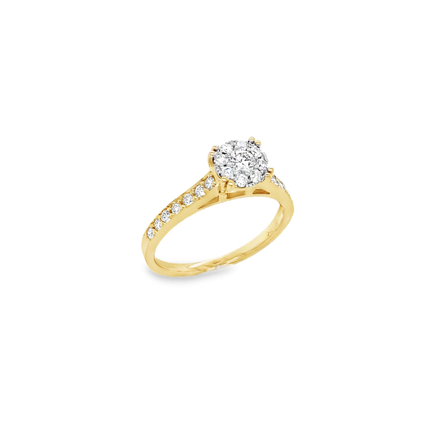 18ct Round Brilliant Cluster Diamond Ring With Stone Set Shoulders .46ct