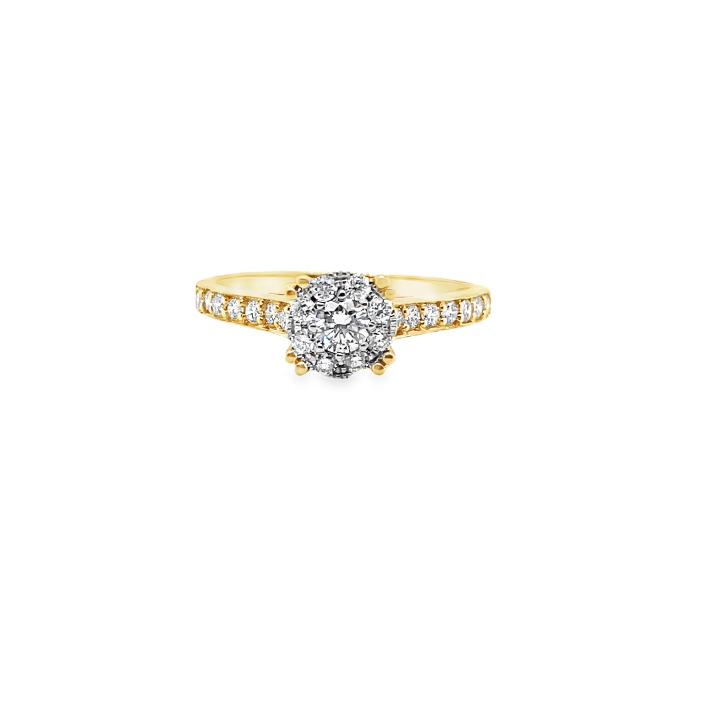 18ct Round Brilliant Cluster Diamond Ring With Stone Set Shoulders .46ct