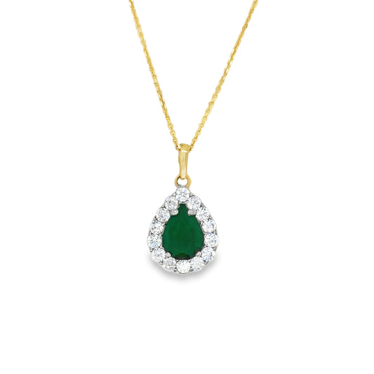 9ct Yellow Gold Pear Cut Green CZ Pendant with CZ Halo