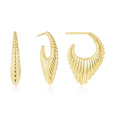 Burren 18ct Gold Plated Runway Ribbed Fan Hoop Earrings