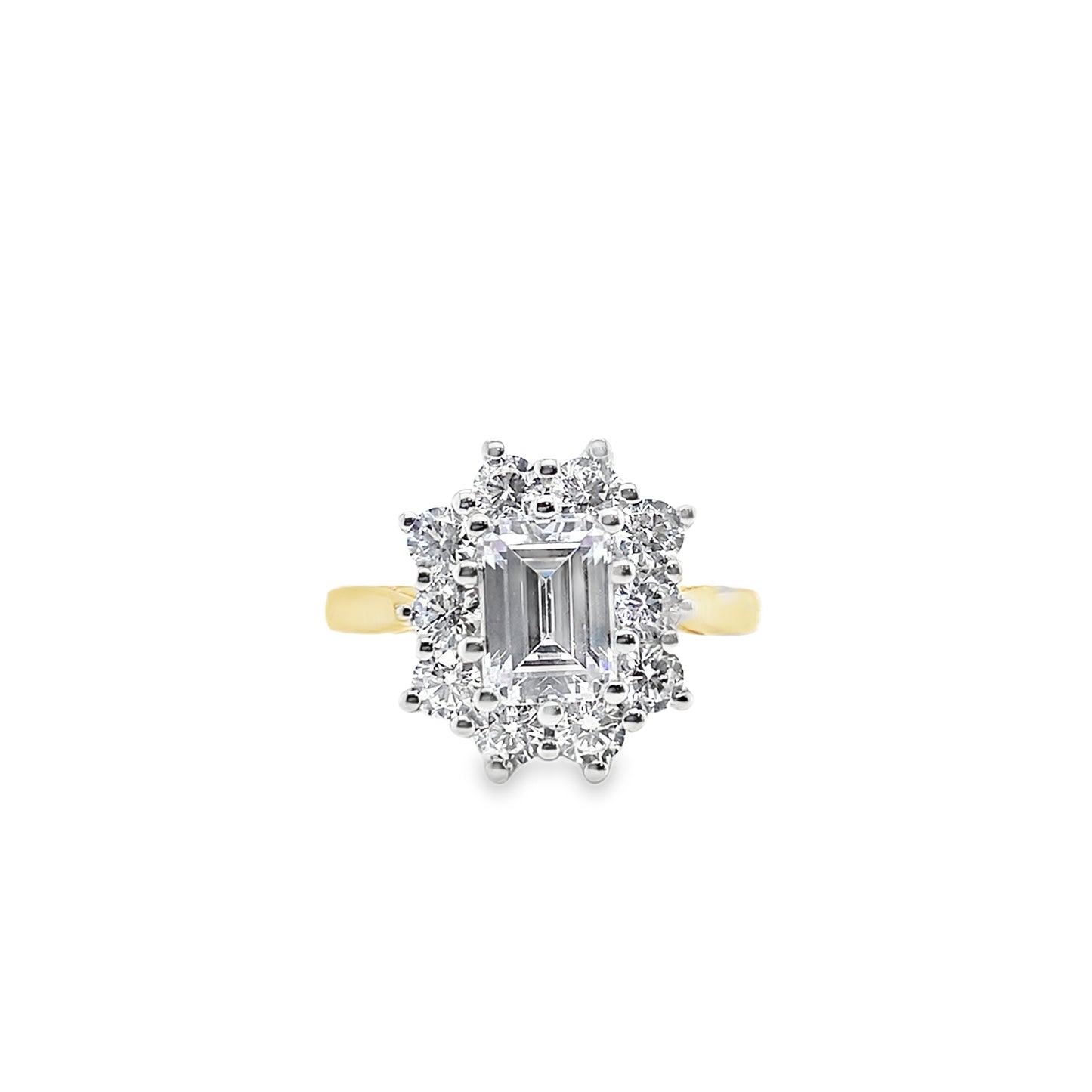 9ct Emerald Cut Flower Cluster CZ Ring