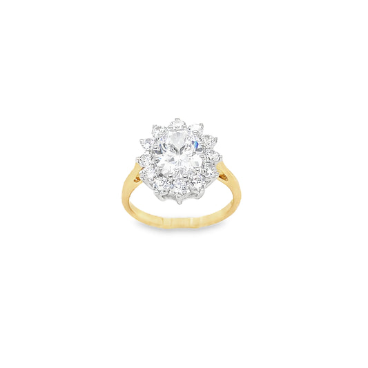 9ct Oval Flower Cluster CZ Ring