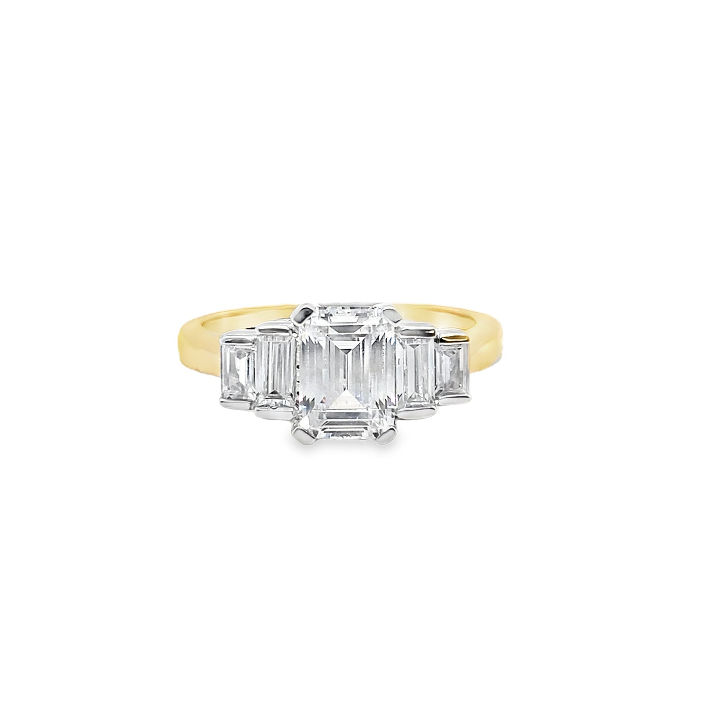 9ct 5 Stone Emerald & Baguette Cut CZ Ring