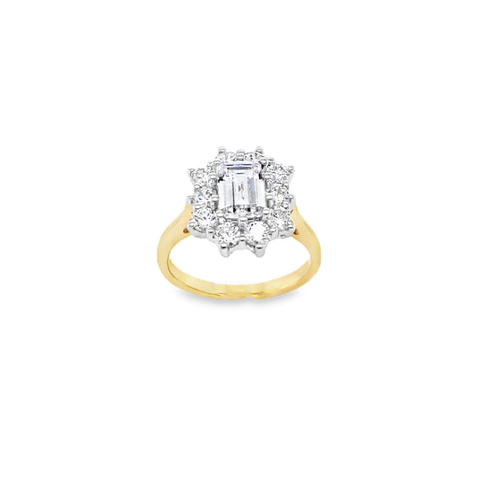 9ct Emerald Cut Flower Cluster CZ Ring