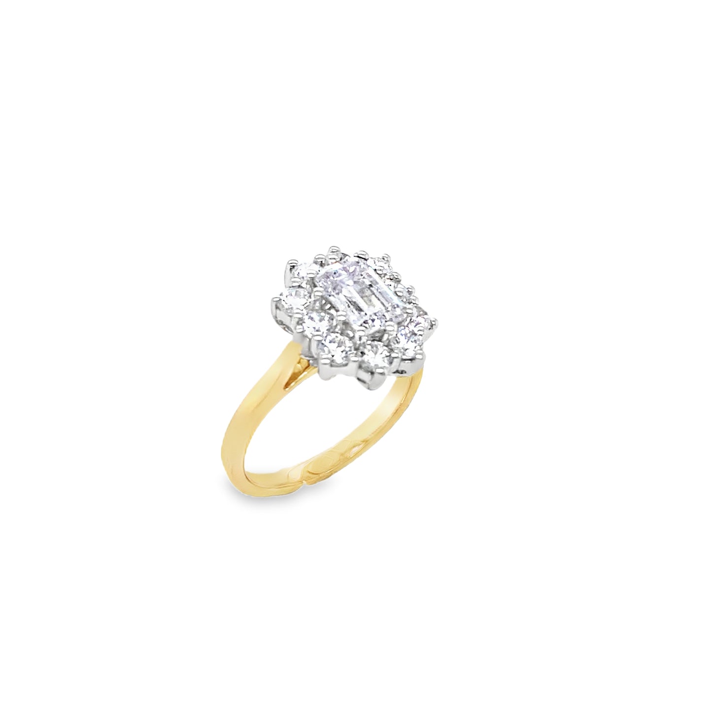 9ct Emerald Cut Flower Cluster CZ Ring
