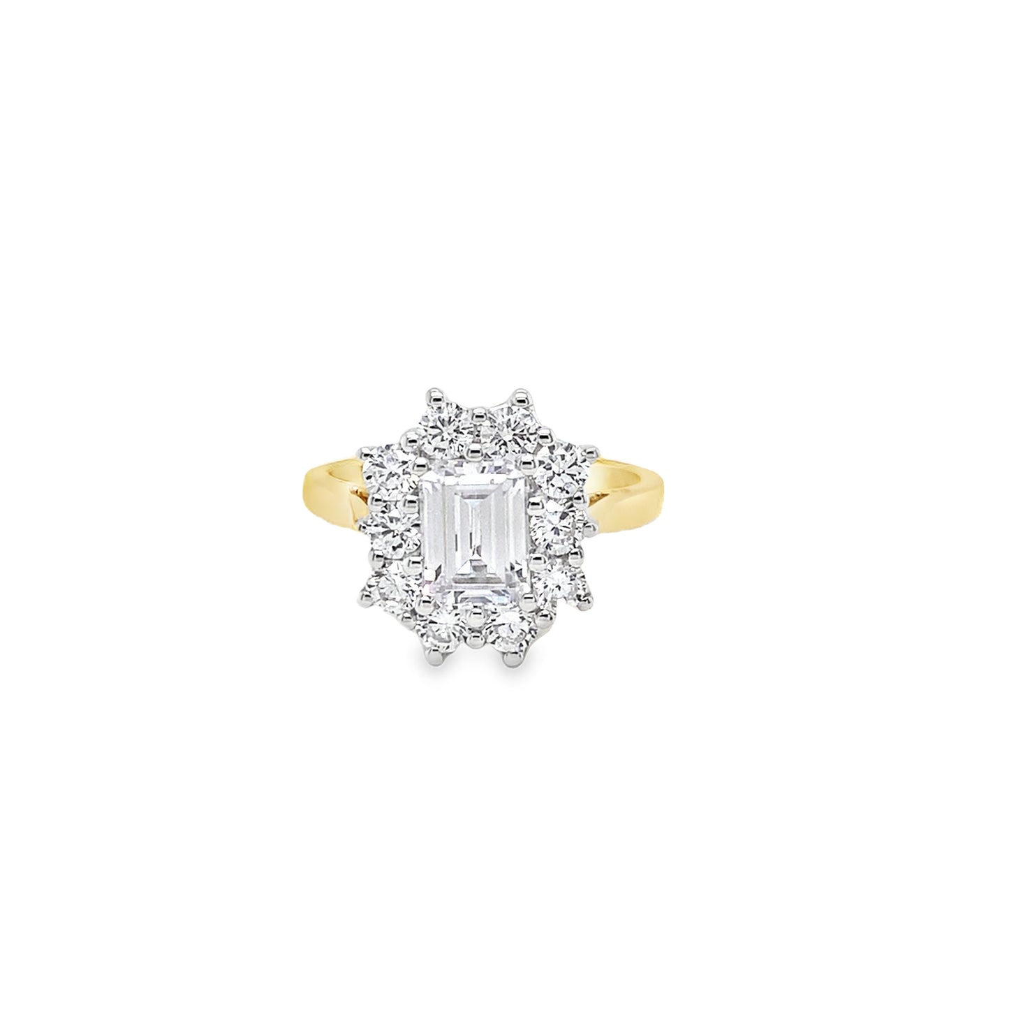 9ct Emerald Cut Flower Cluster CZ Ring
