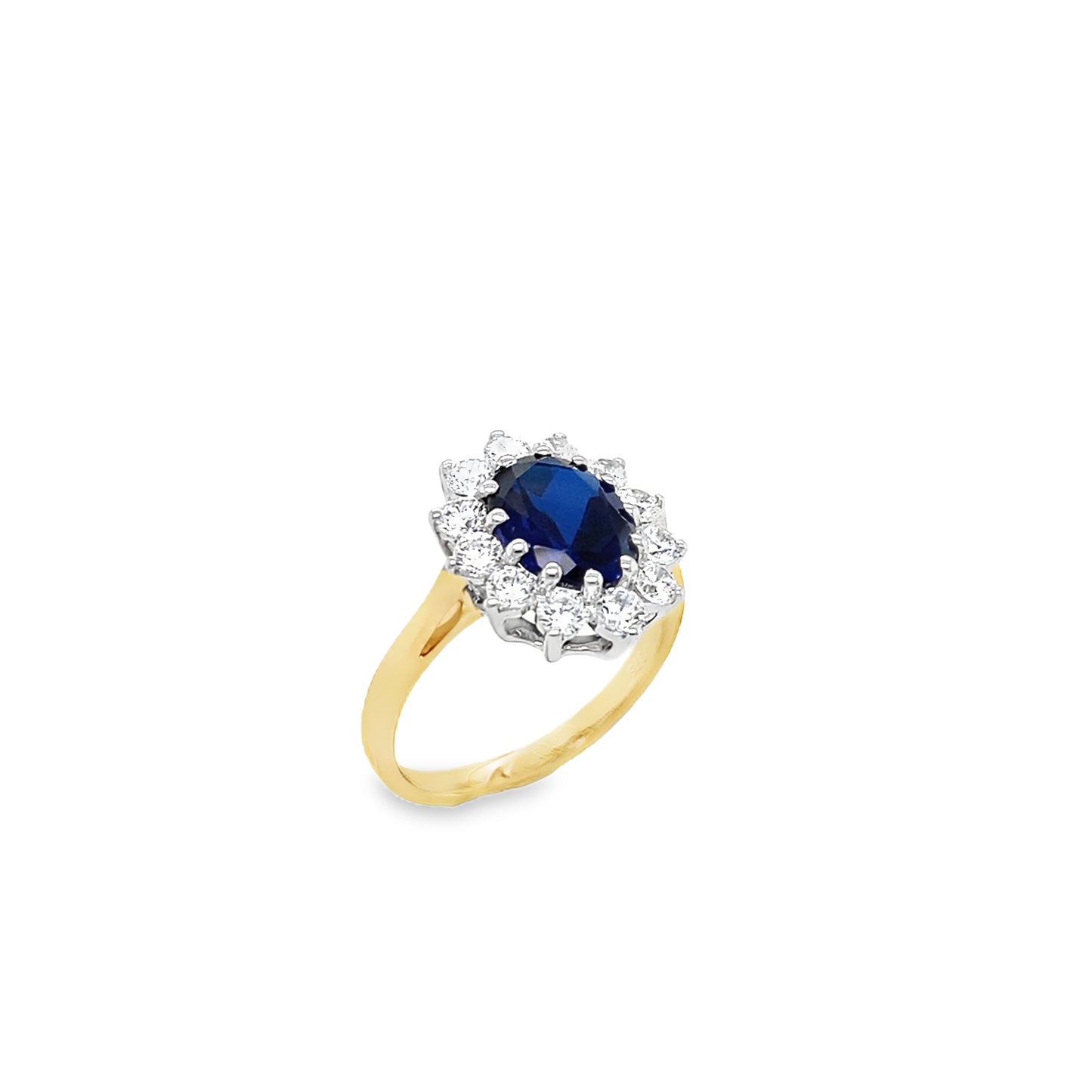 9ct Cubic Zirconia Oval Cluster Ring With Dark Blue Centre Stone