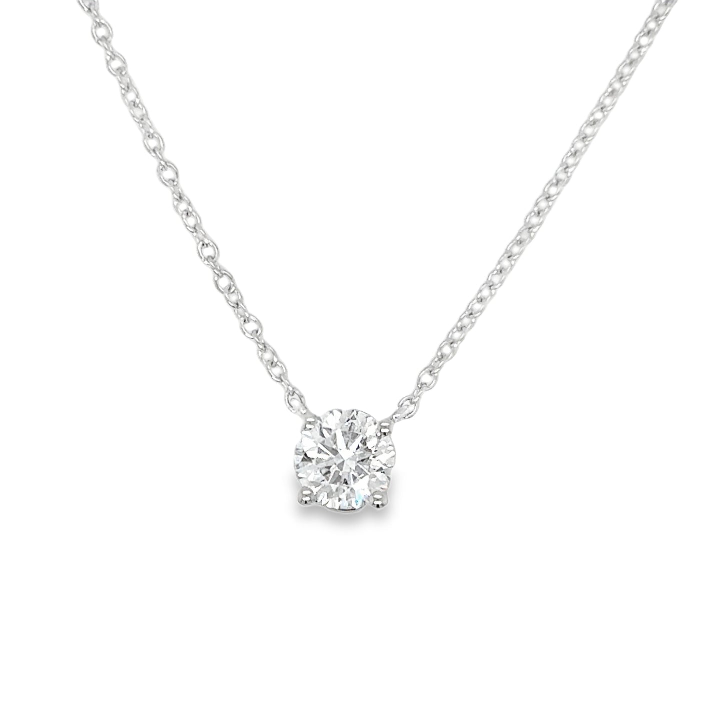 9ct White Gold Round Brilliant Solitaire Cultured Diamond Pendant .50ct