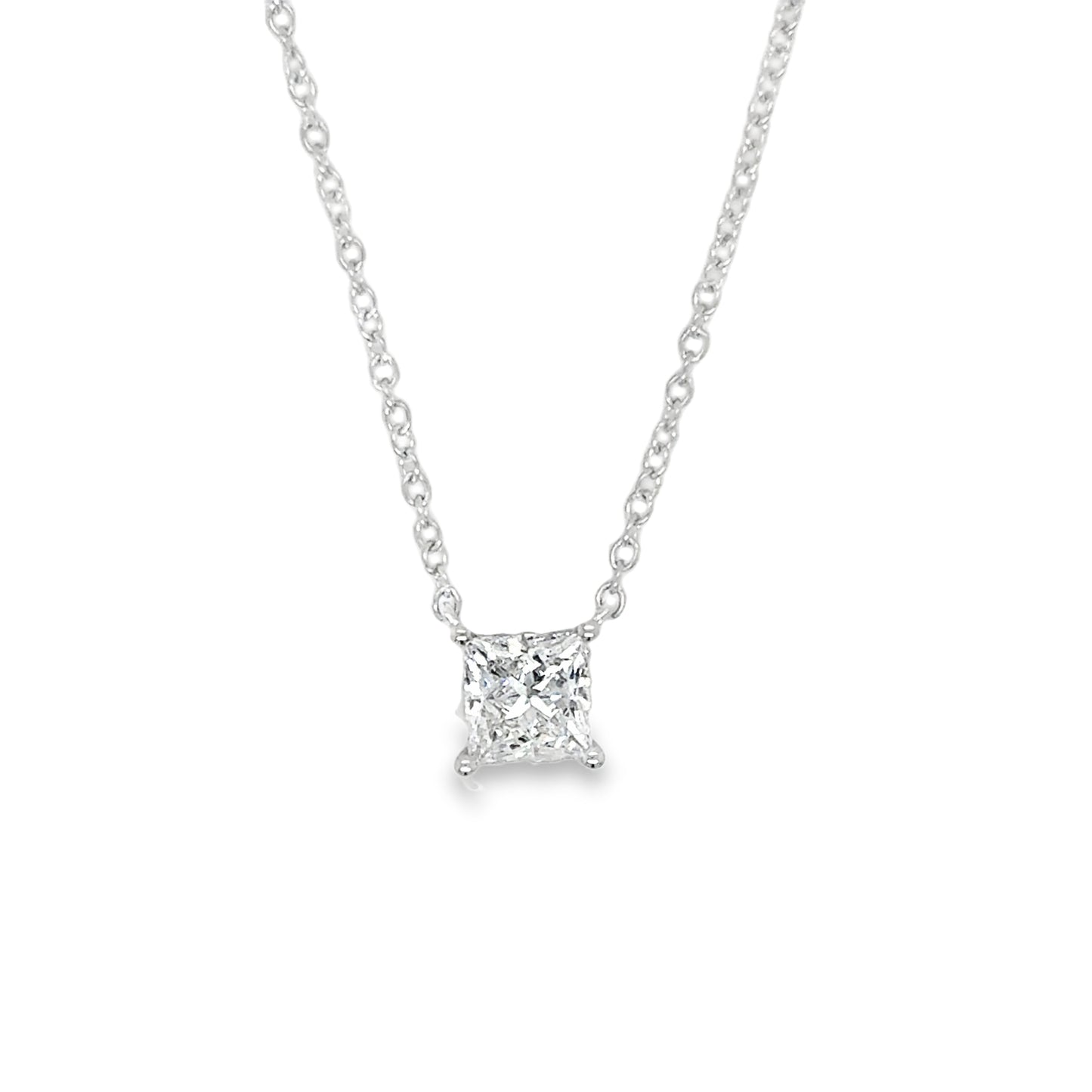 9ct White Gold Princess Cut Solitaire Cultured Diamond Pendant .50ct