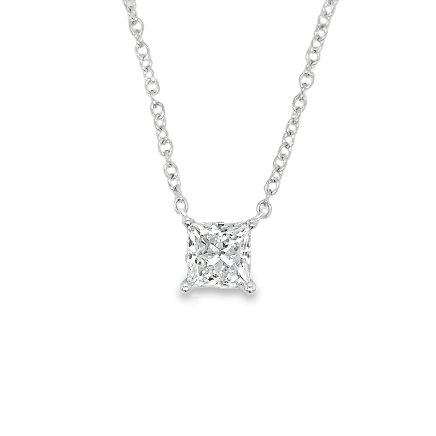 9ct White Gold Princess Cut Solitaire Cultured Diamond Pendant .50ct