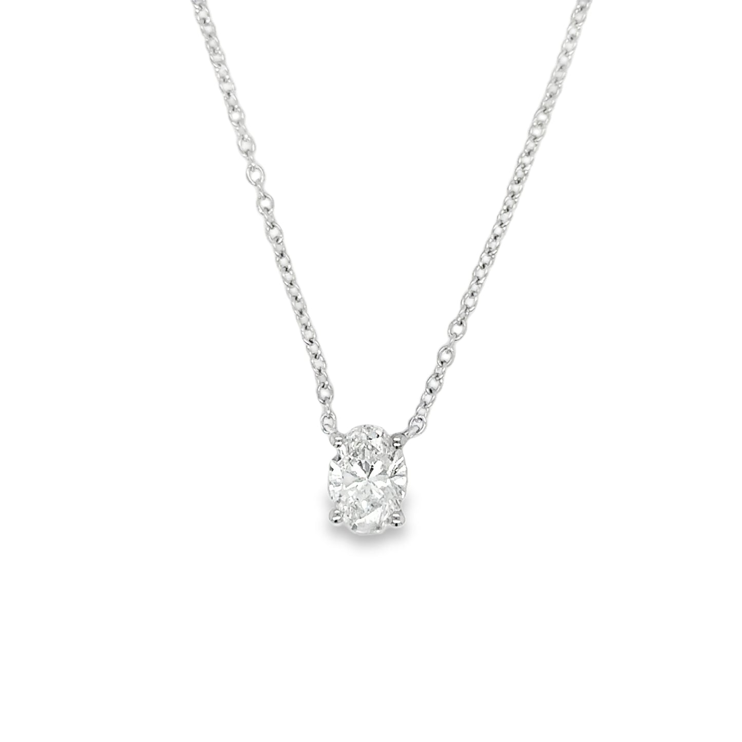 9ct White Gold Oval Cut Solitaire Cultured Diamond Pendant .50ct