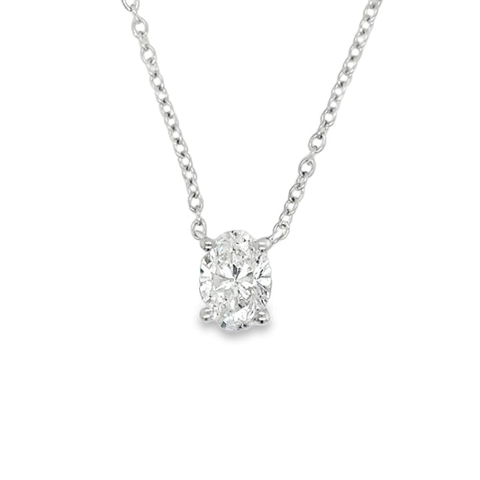 9ct White Gold Oval Cut Solitaire Cultured Diamond Pendant .50ct