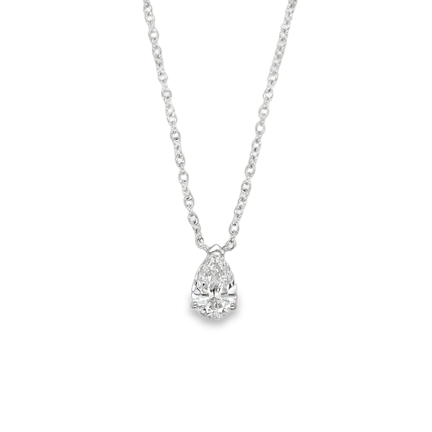 9ct White Gold Pear Cut Solitaire Cultured Diamond Pendant .50ct