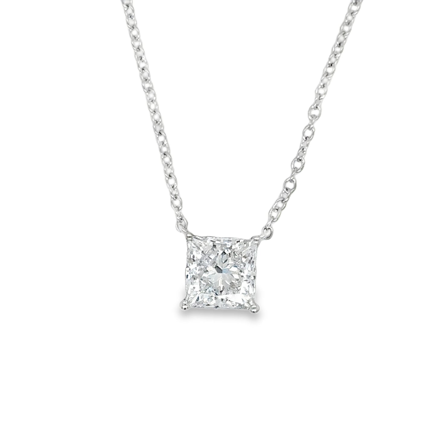 9ct White Gold Princess Cut Solitaire Cultured Diamond Pendant 1.00ct