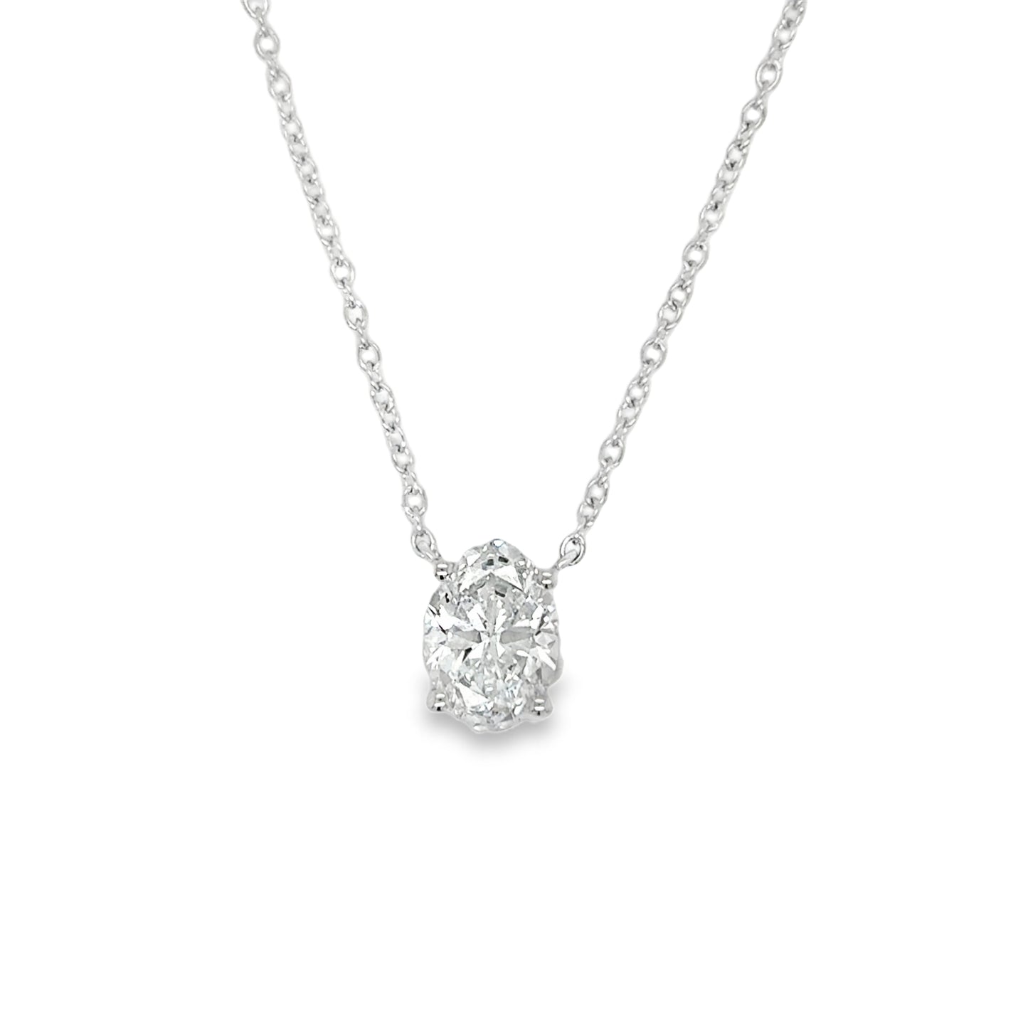 9ct White Gold Oval Cut Solitaire Cultured Diamond Pendant 1.00ct