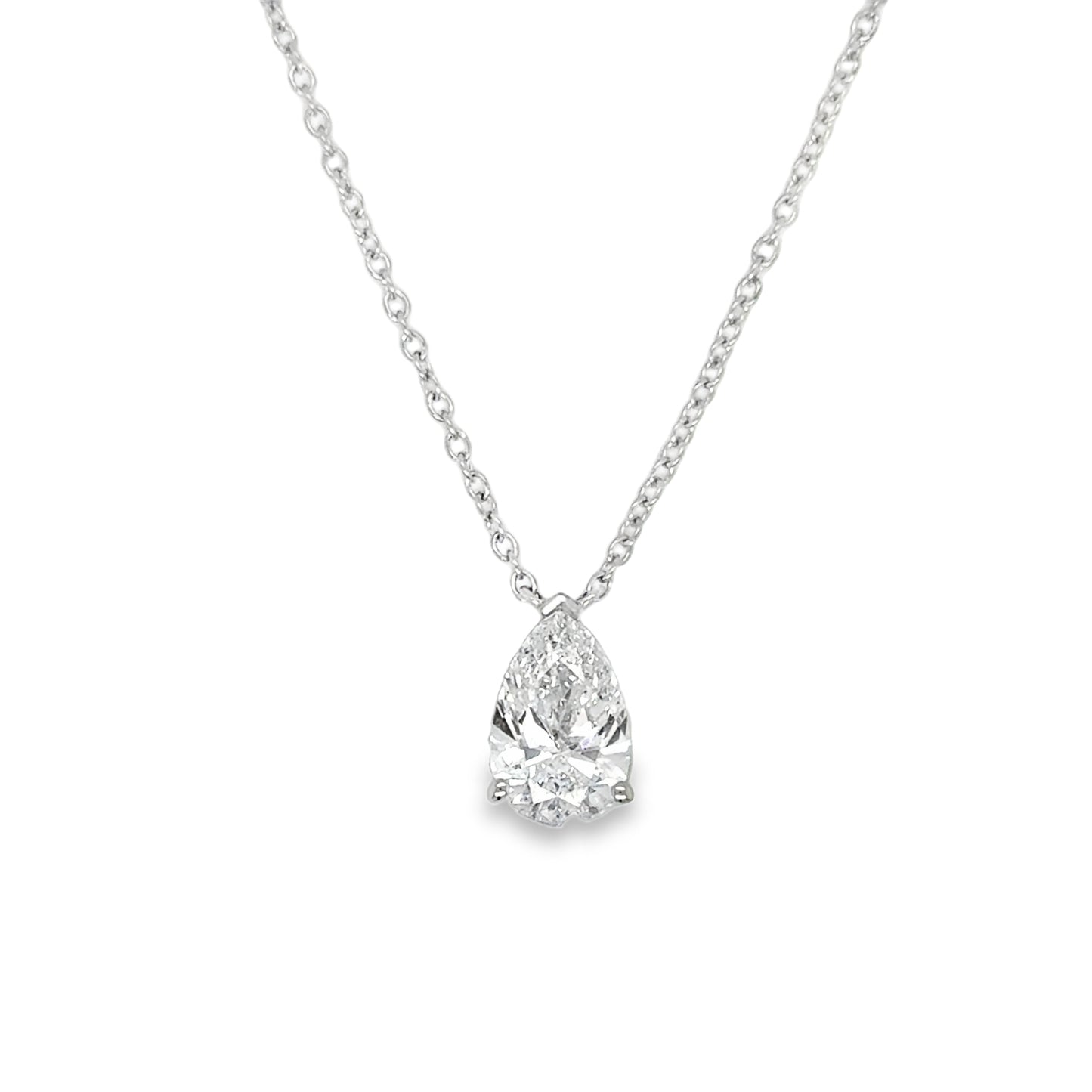 9ct White Gold Pear Cut Solitaire Cultured Diamond Pendant 1.00ct