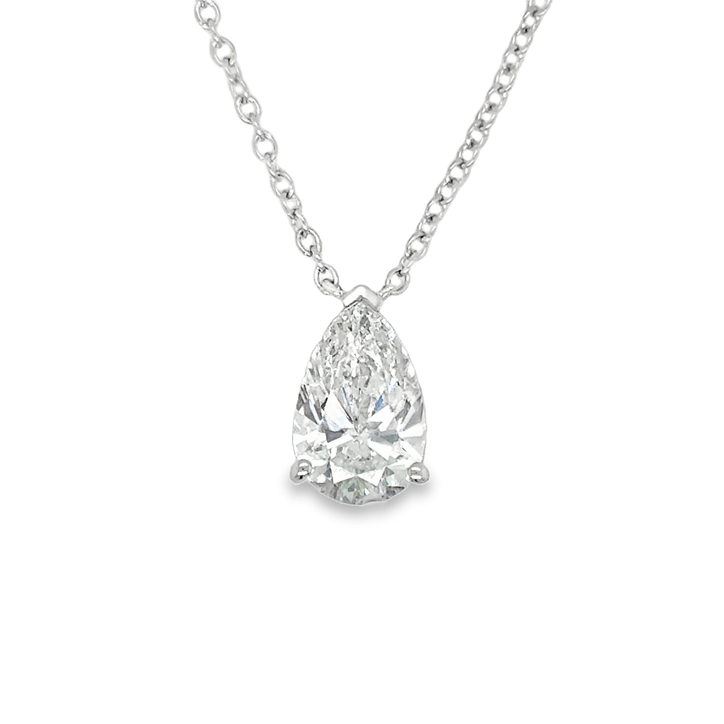 9ct White Gold Pear Cut Solitaire Cultured Diamond Pendant 1.00ct