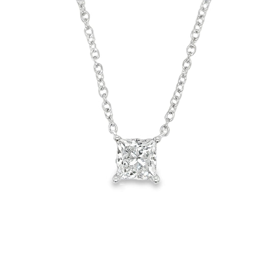 9ct White Gold Princess Cut Solitaire Cultured Diamond Pendant .50ct