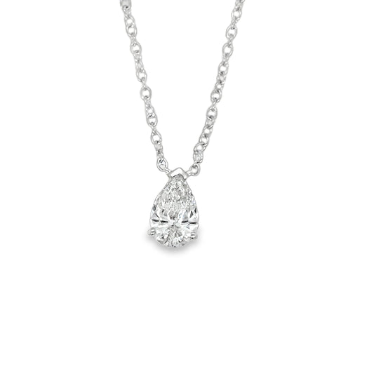 9ct White Gold Pear Cut Solitaire Cultured Diamond Pendant .50ct