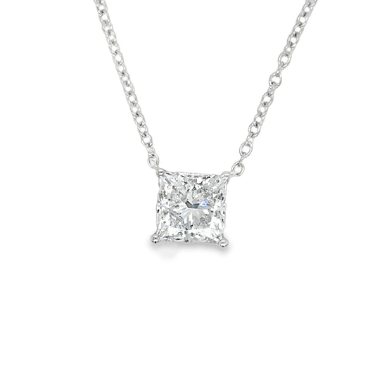 9ct White Gold Princess Cut Solitaire Cultured Diamond Pendant 1.00ct