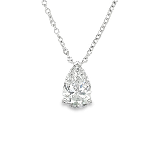 9ct White Gold Pear Cut Solitaire Cultured Diamond Pendant 1.00ct