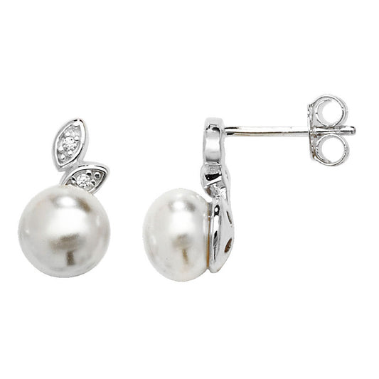 Sterling Silver Pearl Earring with Leaf Detail