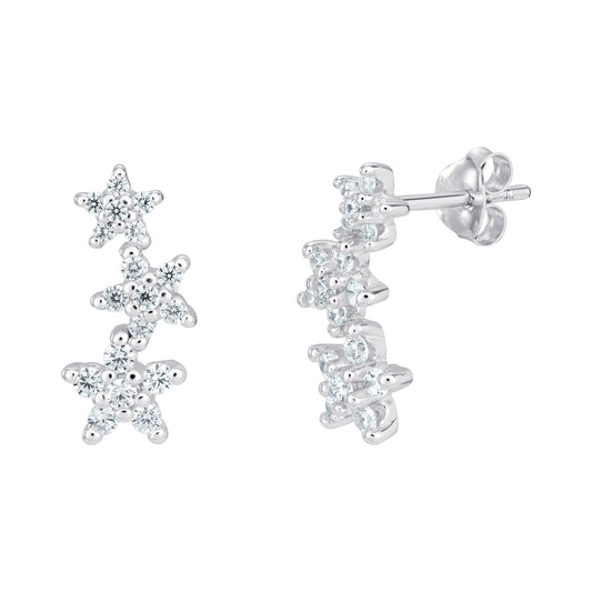 Sterling Silver CZ Flower Earrings