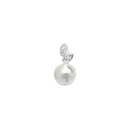 Sterling Silver Pearl Pendant with Leaf Detail