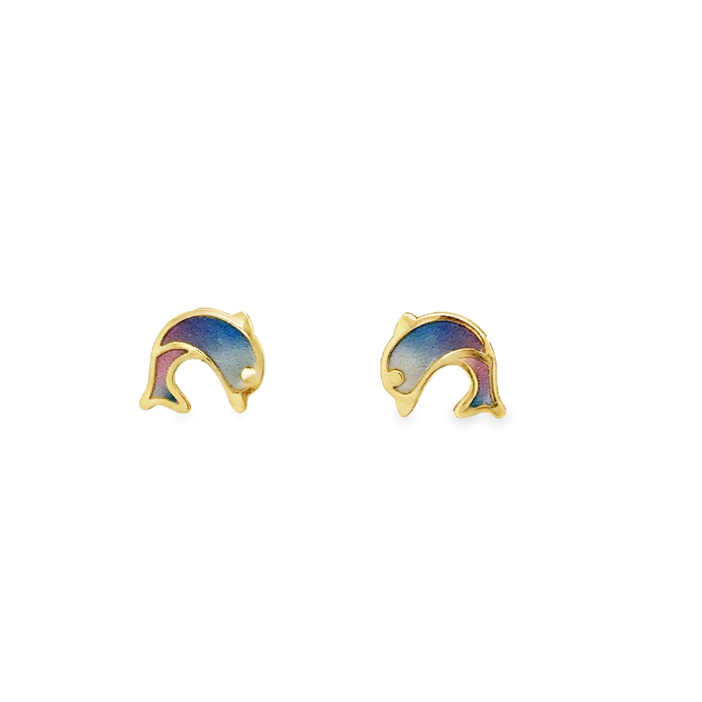9ct Pink & Blue Enamel Dolphin Stud Earrings