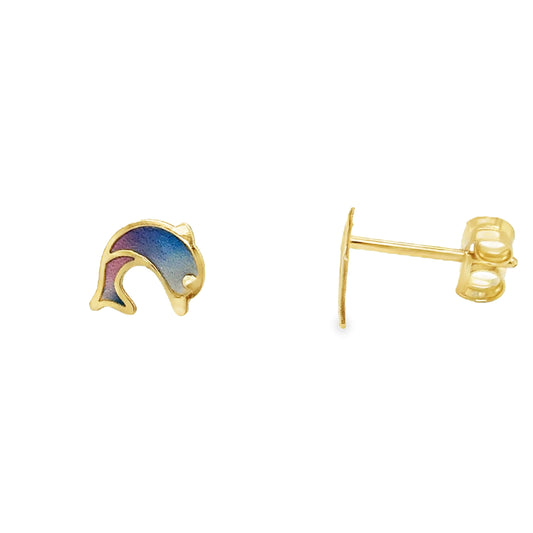 9ct Pink & Blue Enamel Dolphin Stud Earrings