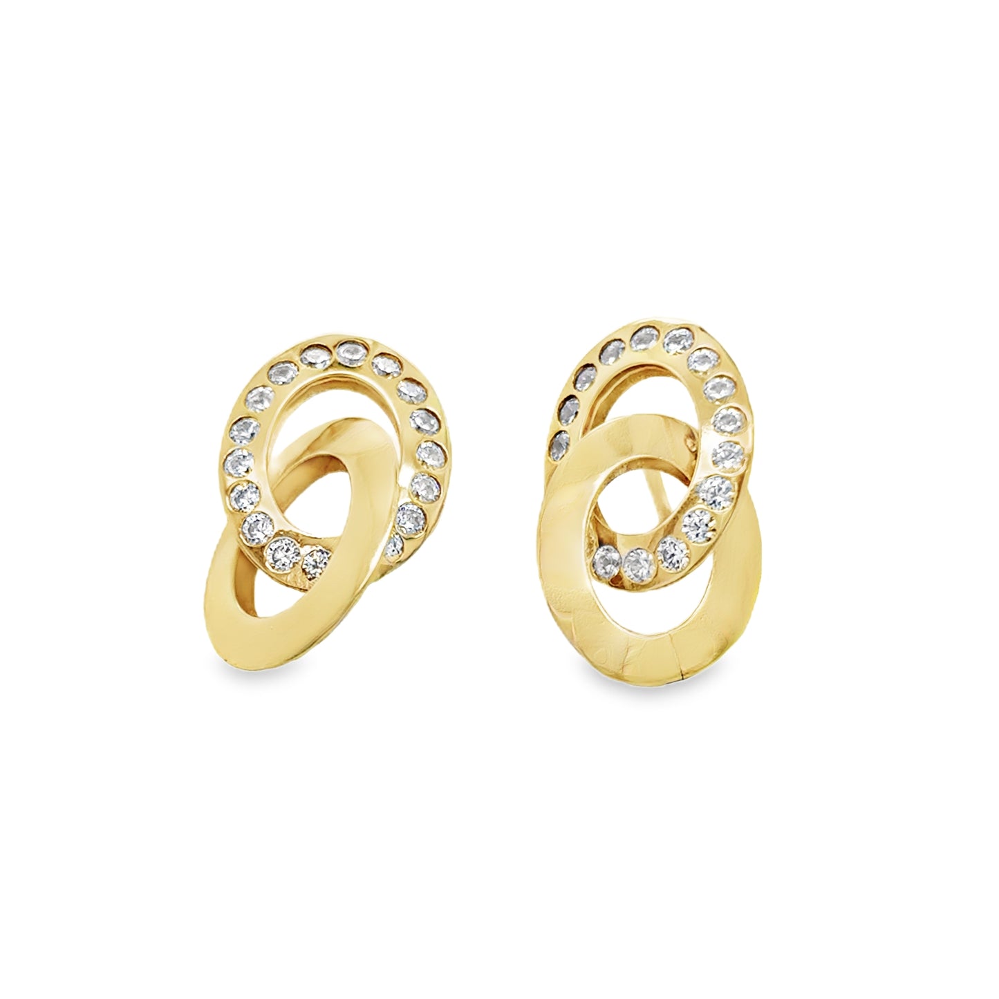 9ct Yellow Gold CZ and Polished Double Oval Earrings