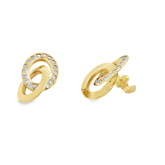 9ct Yellow Gold CZ and Polished Double Oval Earrings