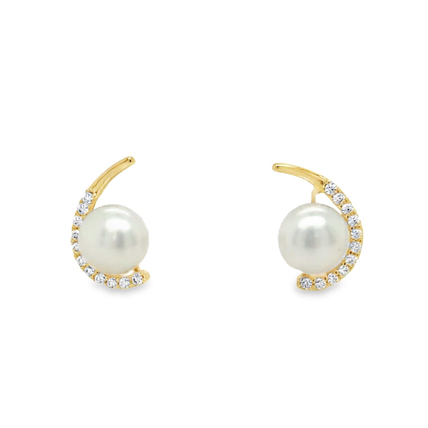9ct Yellow Gold Pearl and CZ Swirl Stud Earring