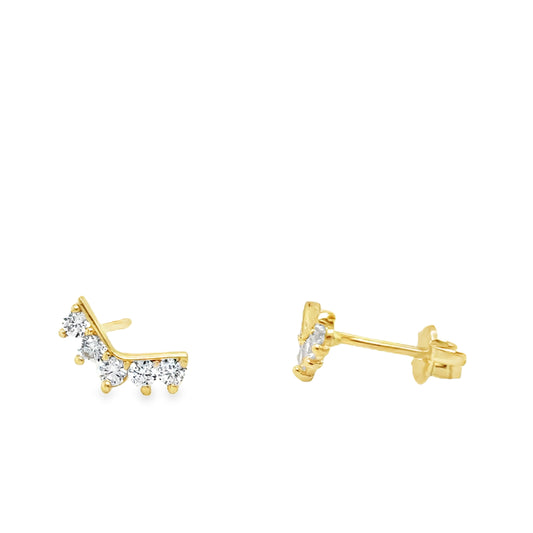 9ct Yellow Gold CZ Set V-Shape Stud Earrings
