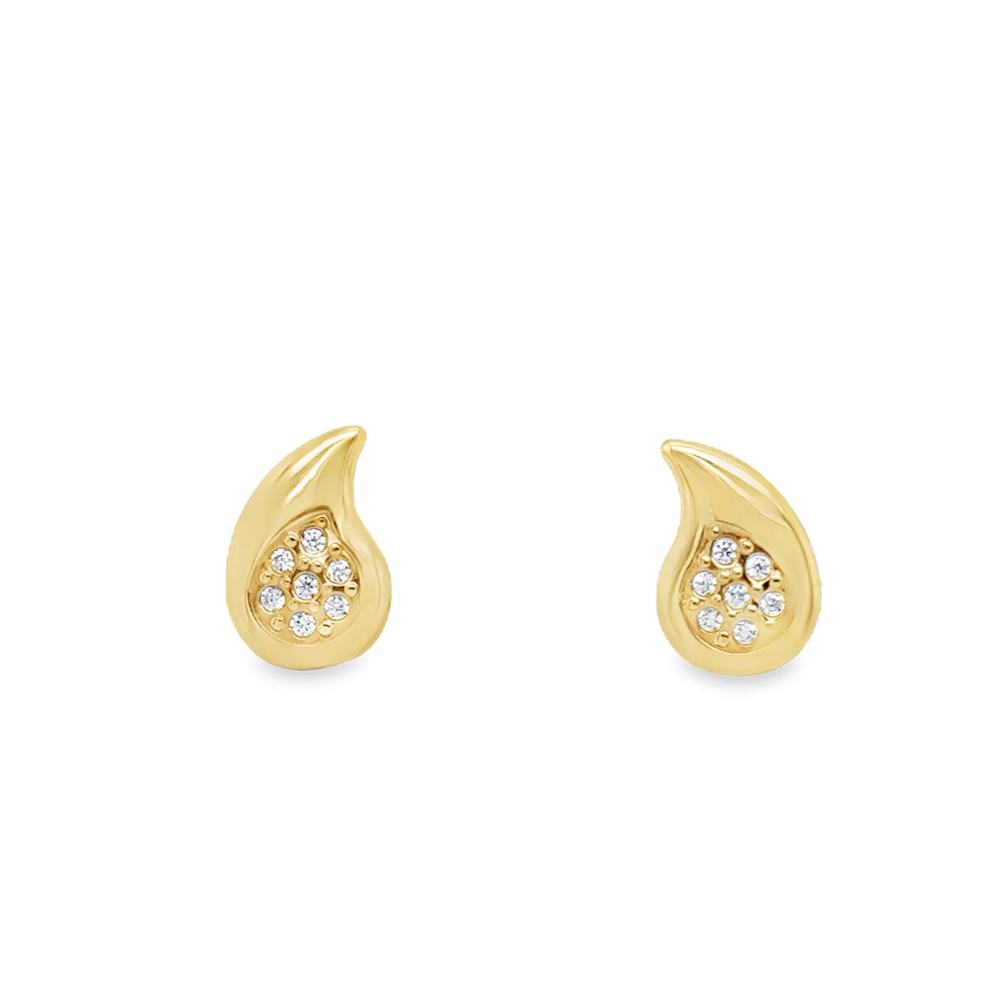 9ct Yellow Gold CZ and Polished Teardrop Stud Earring