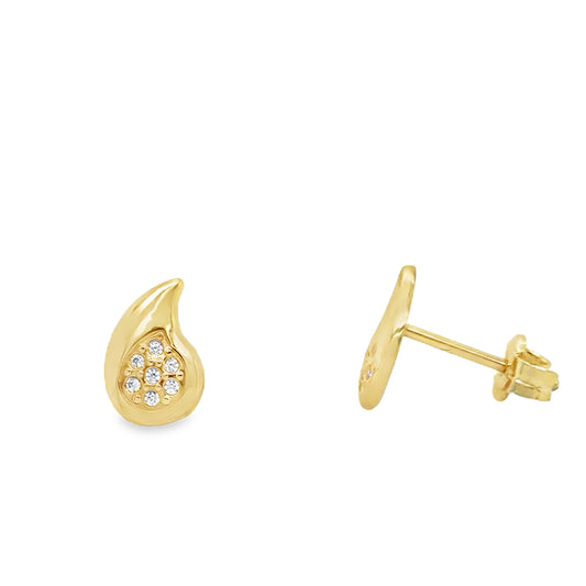 9ct Yellow Gold CZ and Polished Teardrop Stud Earring