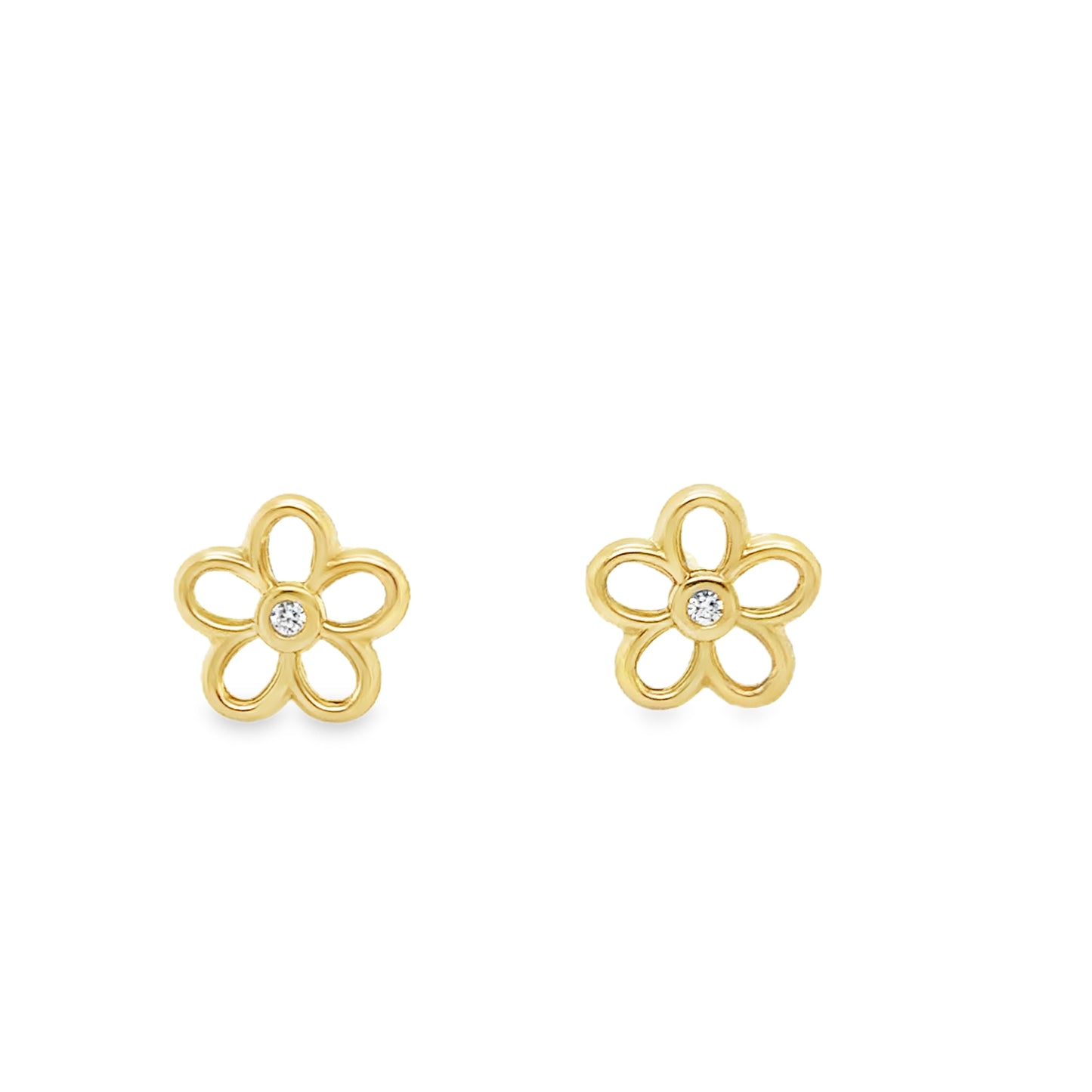 9ct Yellow Gold Open Flower Stud Earring with CZ Centre