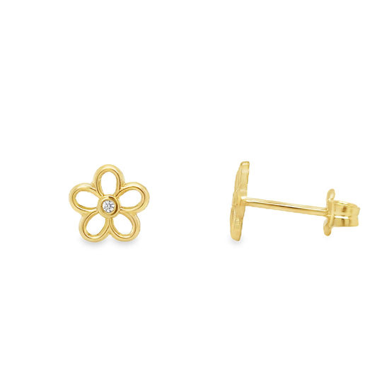 9ct Yellow Gold Open Flower Stud Earring with CZ Centre