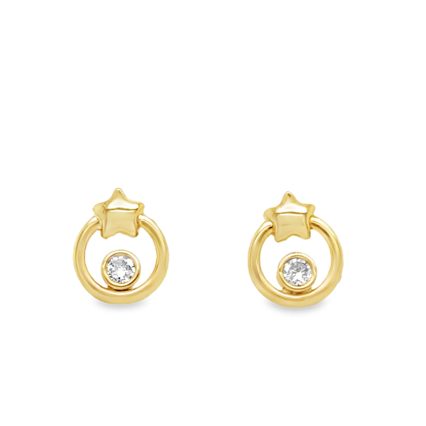 9ct Yellow Gold Open Circle Star And CZ Stud Earring