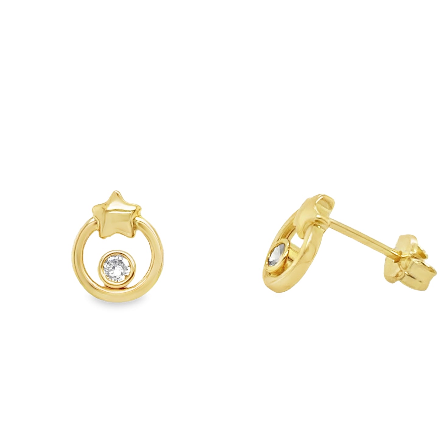 9ct Yellow Gold Open Circle Star And CZ Stud Earring