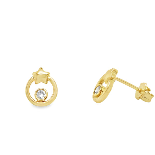 9ct Yellow Gold Open Circle Star And CZ Stud Earring