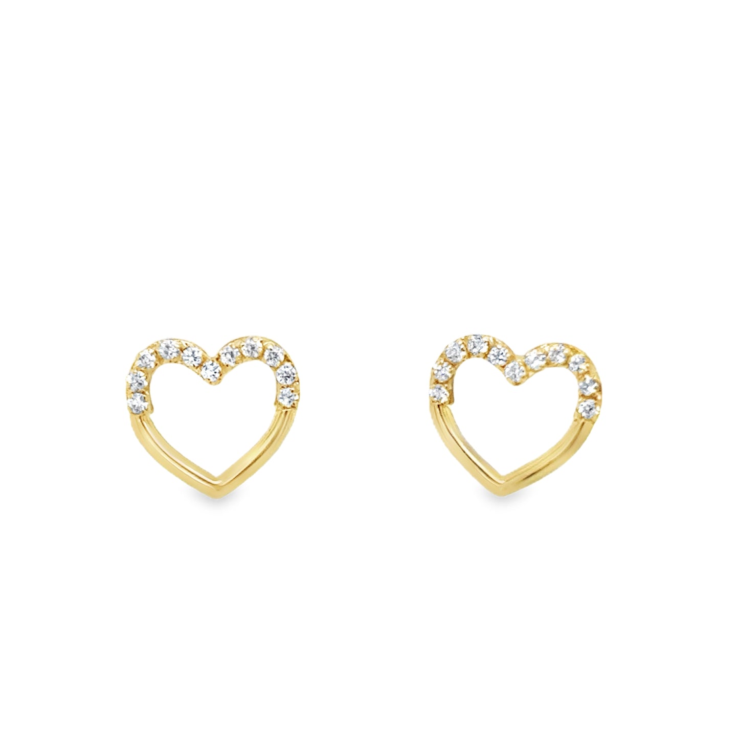 9ct Yellow Gold CZ Open Heart Stud Earrings