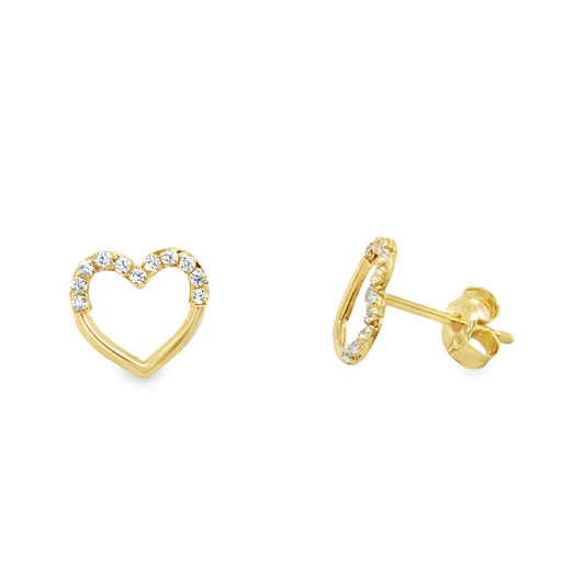 9ct Yellow Gold CZ Open Heart Stud Earrings
