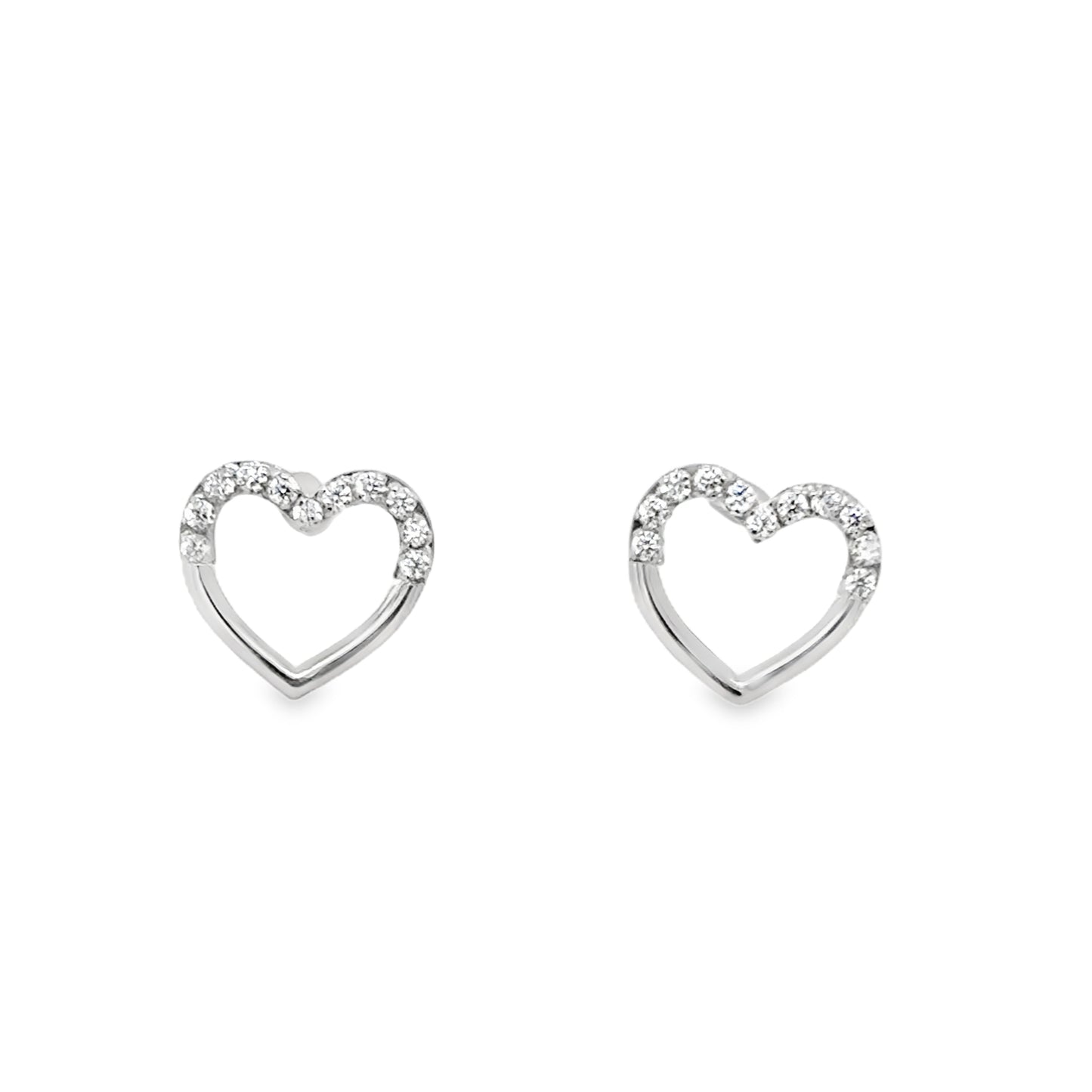 9ct White Gold CZ Open Heart Stud Earrings