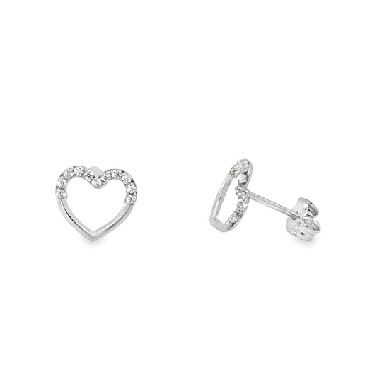 9ct White Gold CZ Open Heart Stud Earrings