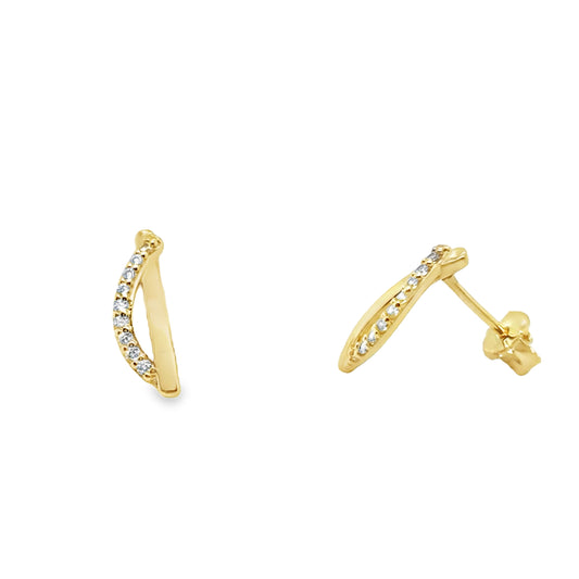 9ct Yellow Gold CZ and Polished Swirl Earring