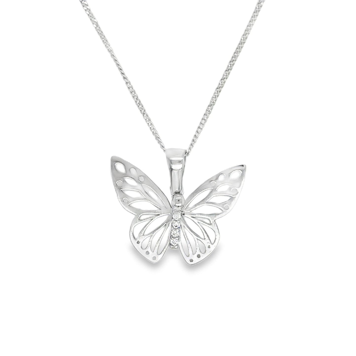 9ct White Gold Open Butterfly Pendant With CZ Centre