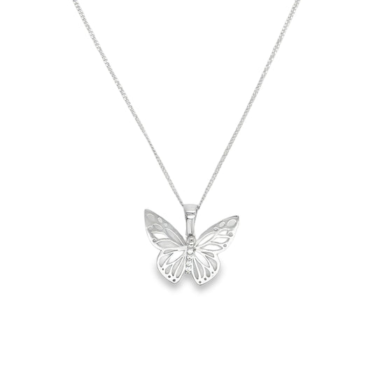 9ct White Gold Open Butterfly Pendant With CZ Centre